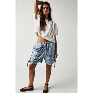 Free People Moon Bay Parachute Shorts XS NWOT Cargo Utility Low Rise Harem Blue